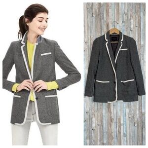 Banana Republic 4 Piped Jacket Blazer Button Tailored Career Wool Tweed